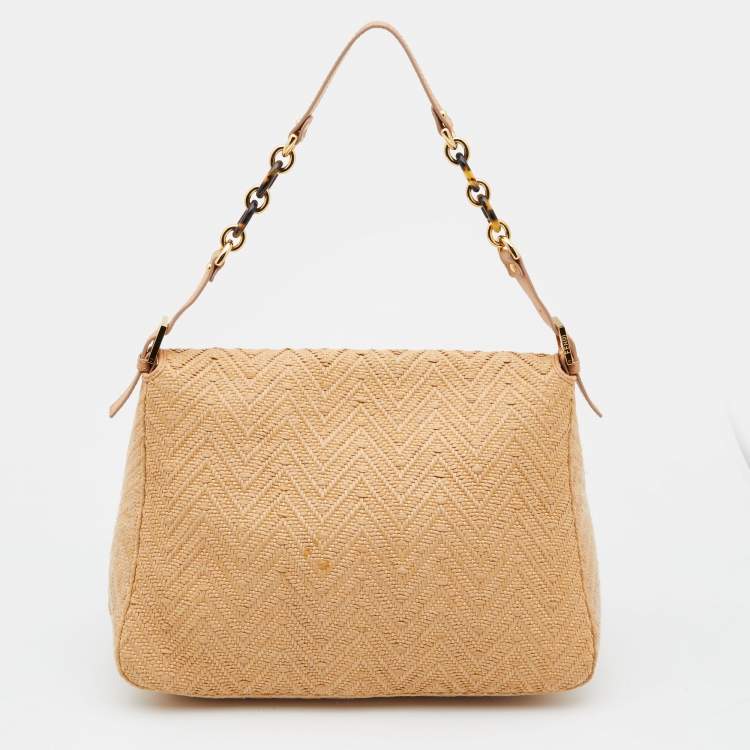 Pre Owned Fendi Beige Raffia and Leather Detail Mama Forever Shoulder Bag