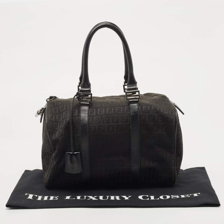 Pre Owned Fendi Black Canvas and Leather Forever Bauletto Boston Bag