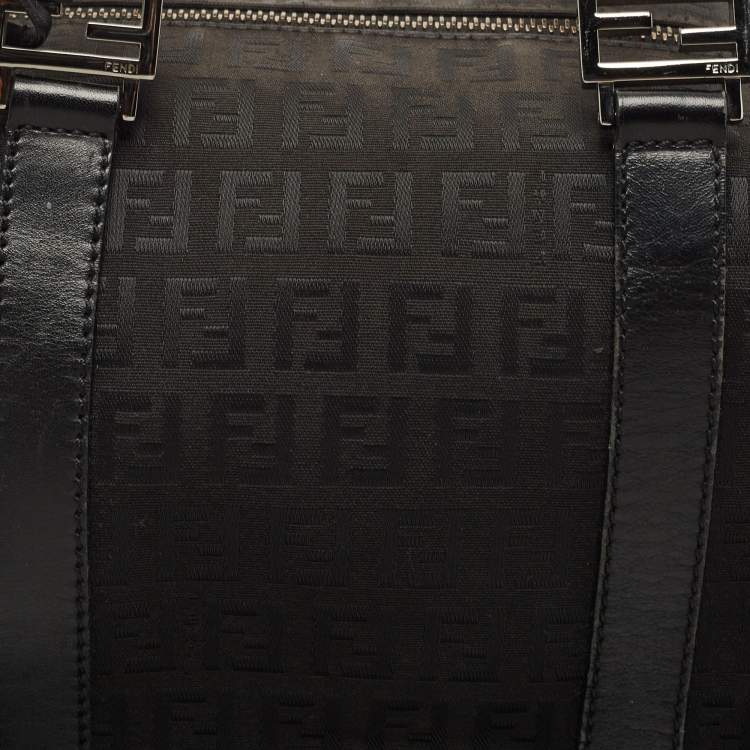 Pre Owned Fendi Black Canvas and Leather Forever Bauletto Boston Bag