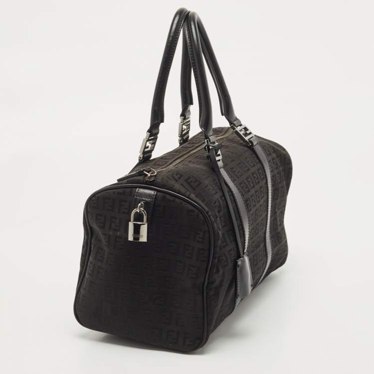 Pre Owned Fendi Black Canvas and Leather Forever Bauletto Boston Bag
