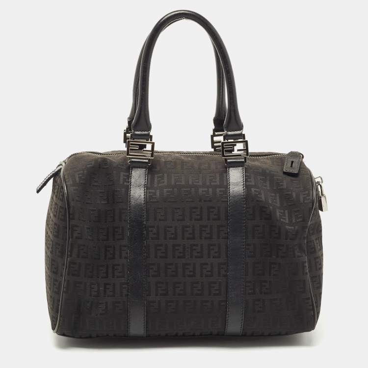 Pre Owned Fendi Black Canvas and Leather Forever Bauletto Boston Bag