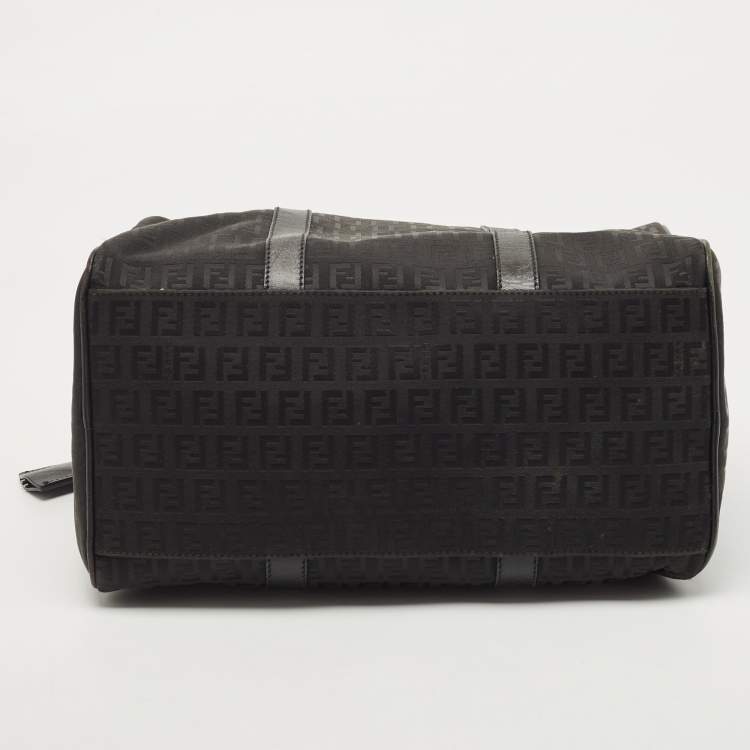 Pre Owned Fendi Black Canvas and Leather Forever Bauletto Boston Bag