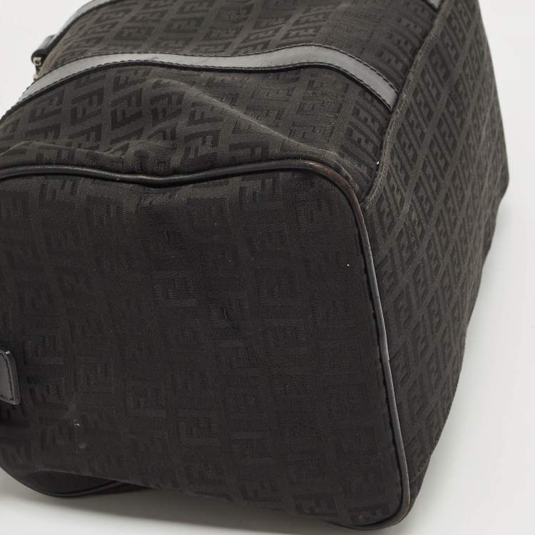 Pre Owned Fendi Black Canvas and Leather Forever Bauletto Boston Bag