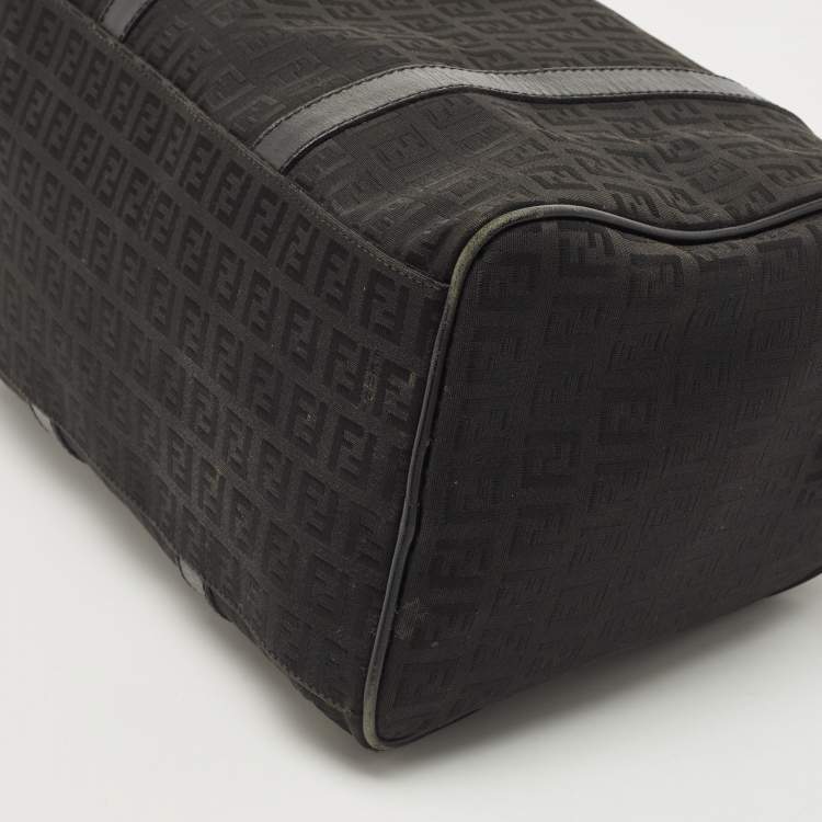 Pre Owned Fendi Black Canvas and Leather Forever Bauletto Boston Bag