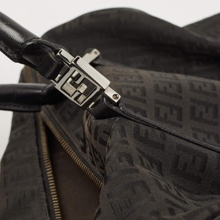 Pre Owned Fendi Black Canvas and Leather Forever Bauletto Boston Bag