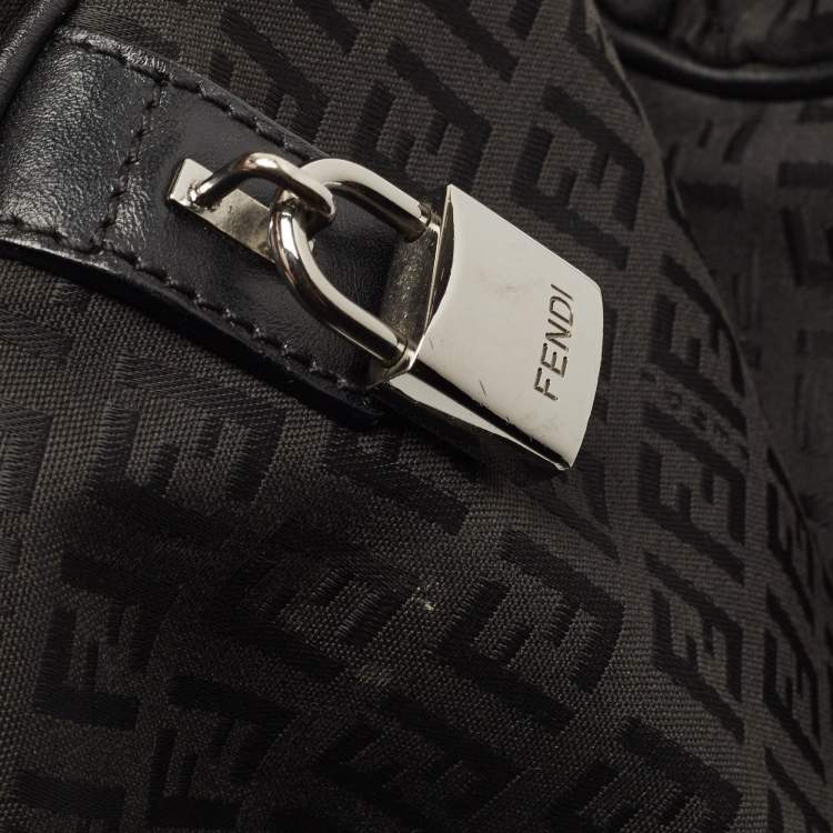 Pre Owned Fendi Black Canvas and Leather Forever Bauletto Boston Bag