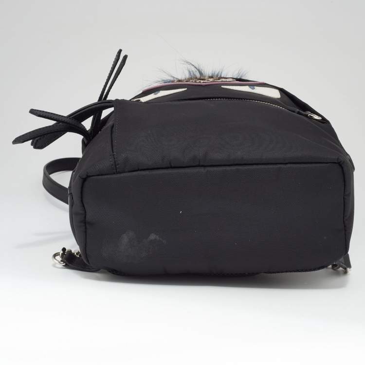 Pre Owned Fendi Black Nylon and Leather Mini Monster Eye Backpack