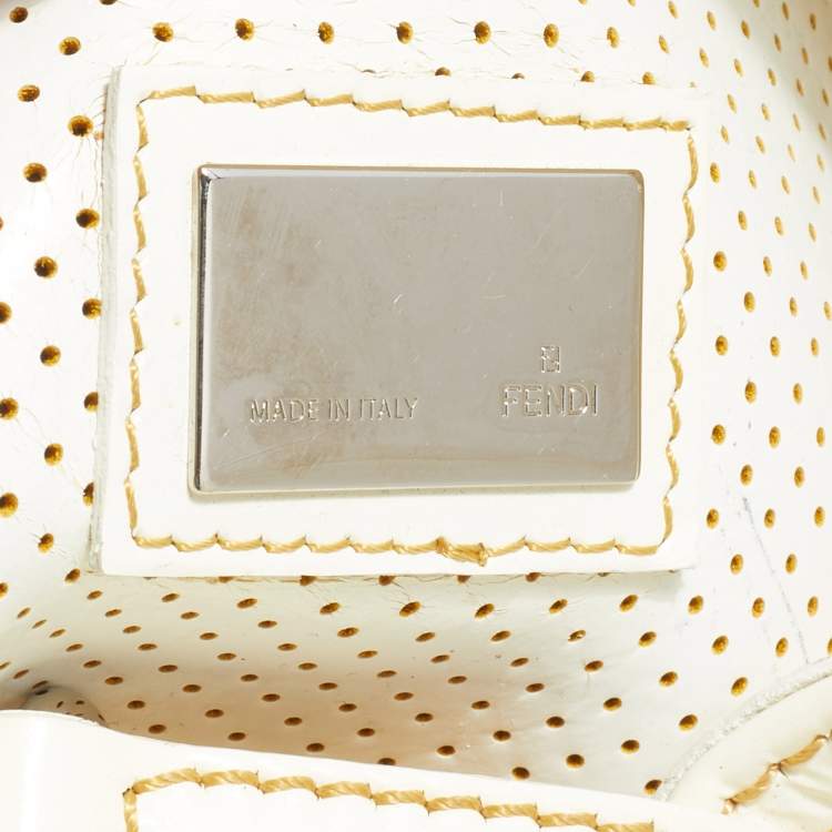 Pre Owned Fendi Off White Perforated Patent Leather Chef De Jour Bag