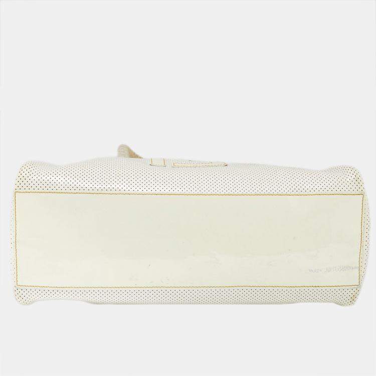 Pre Owned Fendi Off White Perforated Patent Leather Chef De Jour Bag