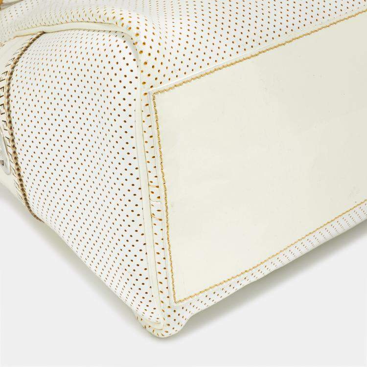 Pre Owned Fendi Off White Perforated Patent Leather Chef De Jour Bag