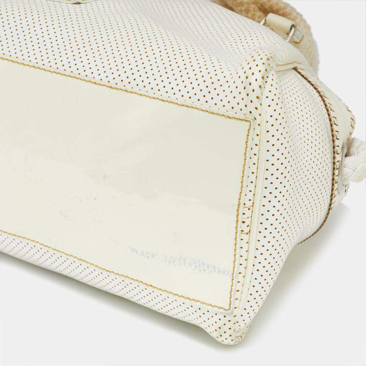 Pre Owned Fendi Off White Perforated Patent Leather Chef De Jour Bag