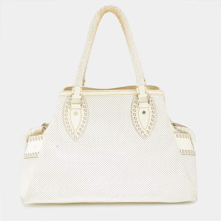 Pre Owned Fendi Off White Perforated Patent Leather Chef De Jour Bag