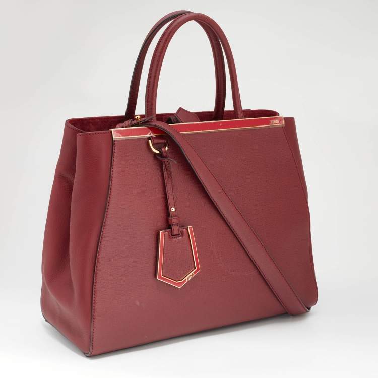 Pre Owned Fendi Red Leather Medium 2Jours Tote