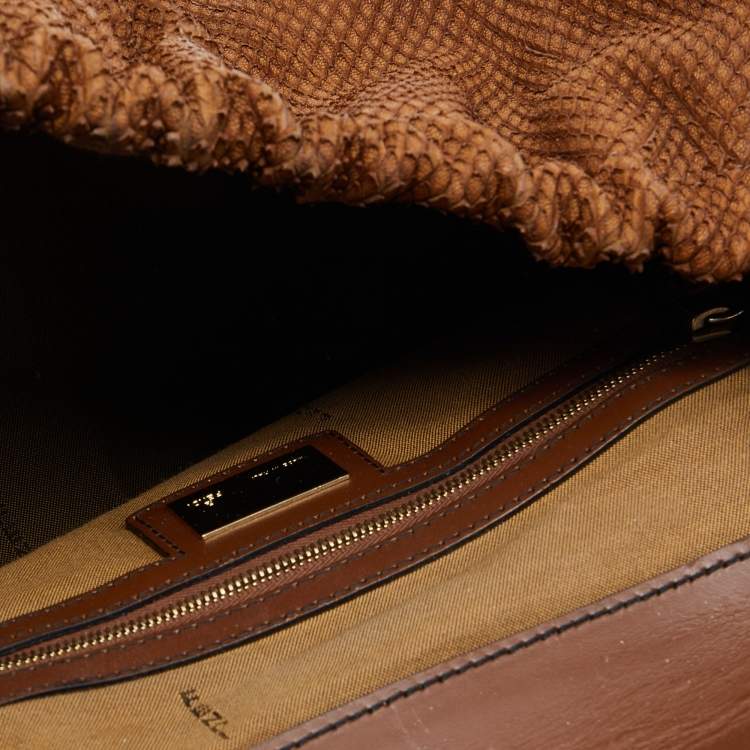 Pre Owned Fendi Tan/Brown Snakeskin Embossed Leather Magic Shoulder Bag
