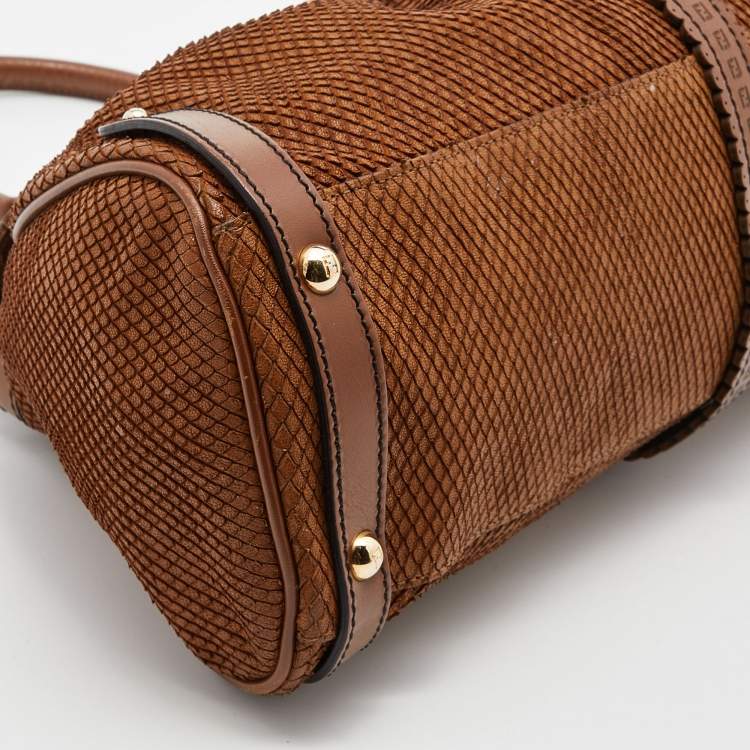 Pre Owned Fendi Tan/Brown Snakeskin Embossed Leather Magic Shoulder Bag
