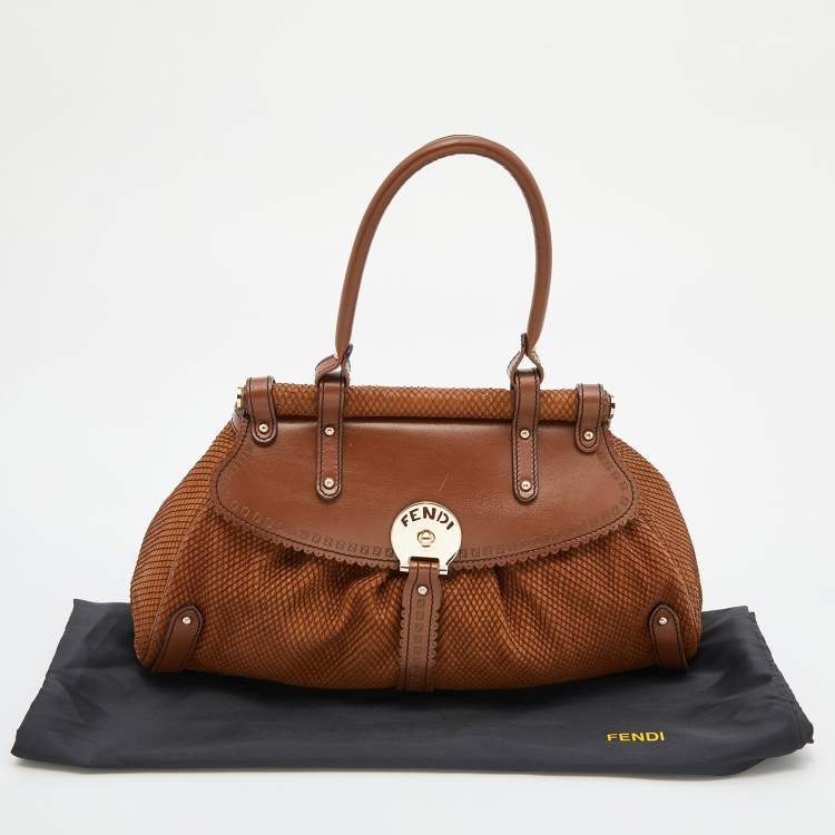 Pre Owned Fendi Tan/Brown Snakeskin Embossed Leather Magic Shoulder Bag