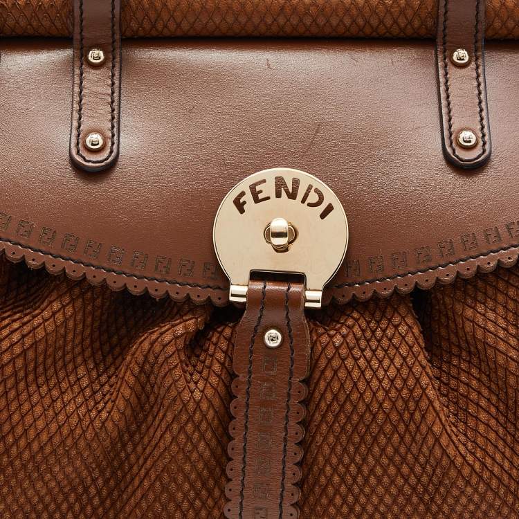 Pre Owned Fendi Tan/Brown Snakeskin Embossed Leather Magic Shoulder Bag