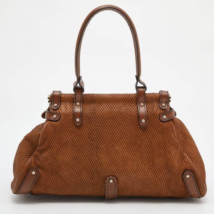 Pre Owned Fendi Tan/Brown Snakeskin Embossed Leather Magic Shoulder Bag