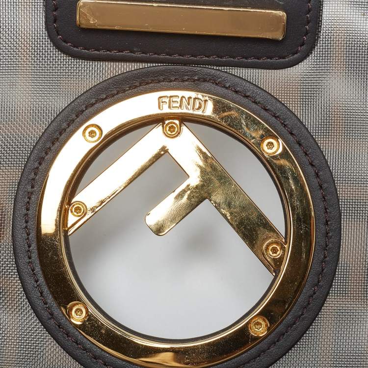 Pre Owned Fendi Black/Brown FF Mesh Nylon and Leather Mini Kan I Shoulder Bag