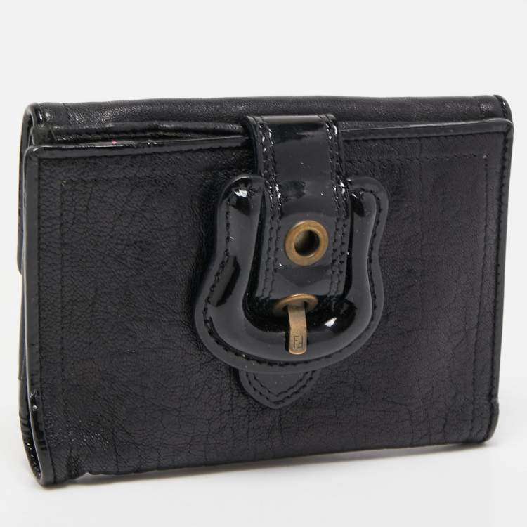 Pre Owned Fendi Black Leather and Patent Leather B Wallet