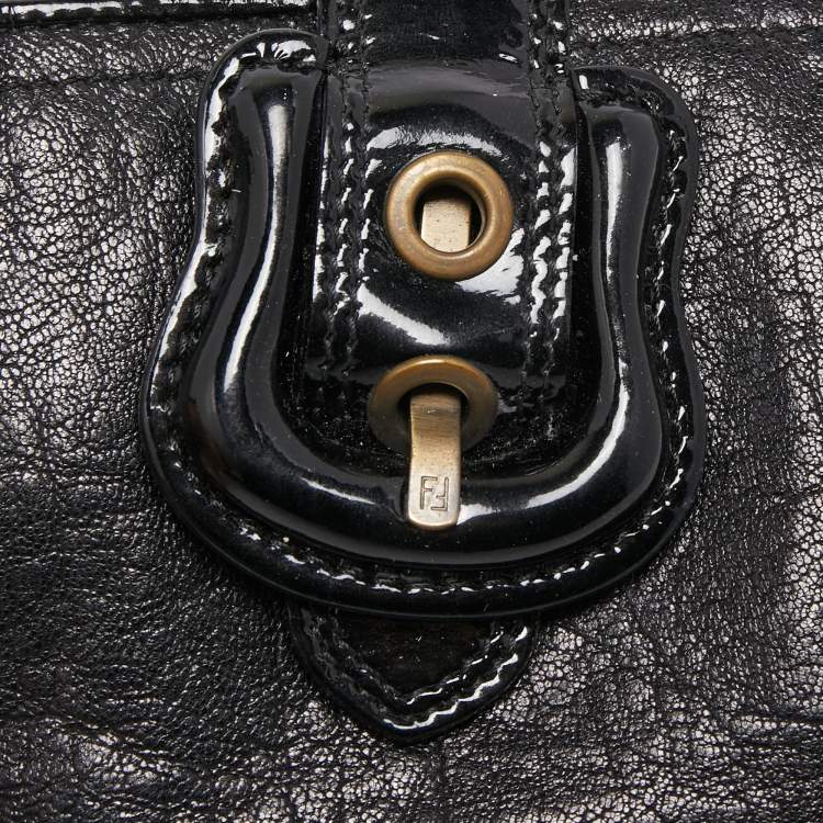 Pre Owned Fendi Black Leather and Patent Leather B Wallet