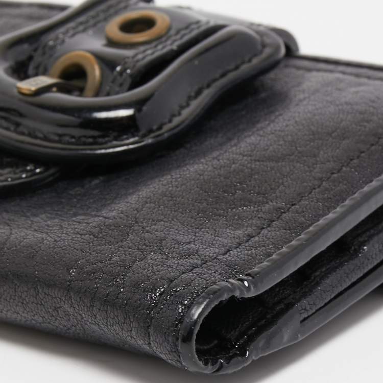 Pre Owned Fendi Black Leather and Patent Leather B Wallet