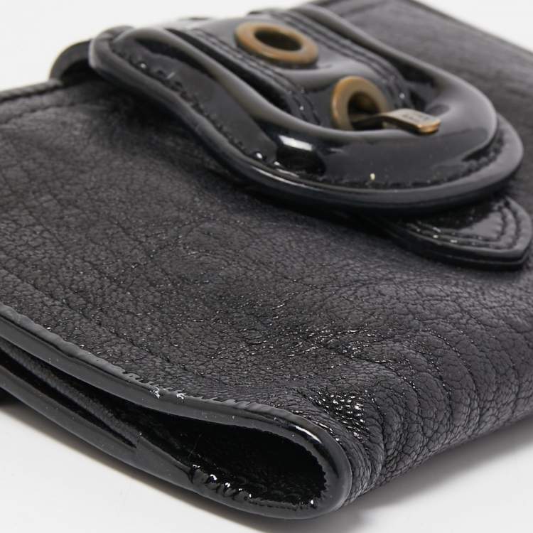 Pre Owned Fendi Black Leather and Patent Leather B Wallet