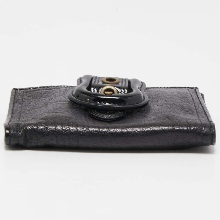 Pre Owned Fendi Black Leather and Patent Leather B Wallet