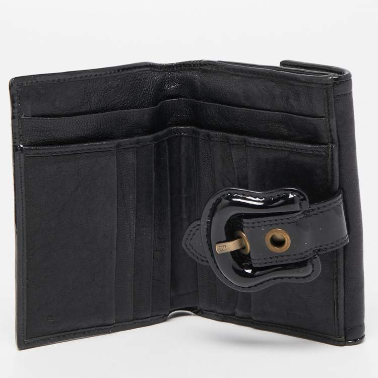 Pre Owned Fendi Black Leather and Patent Leather B Wallet
