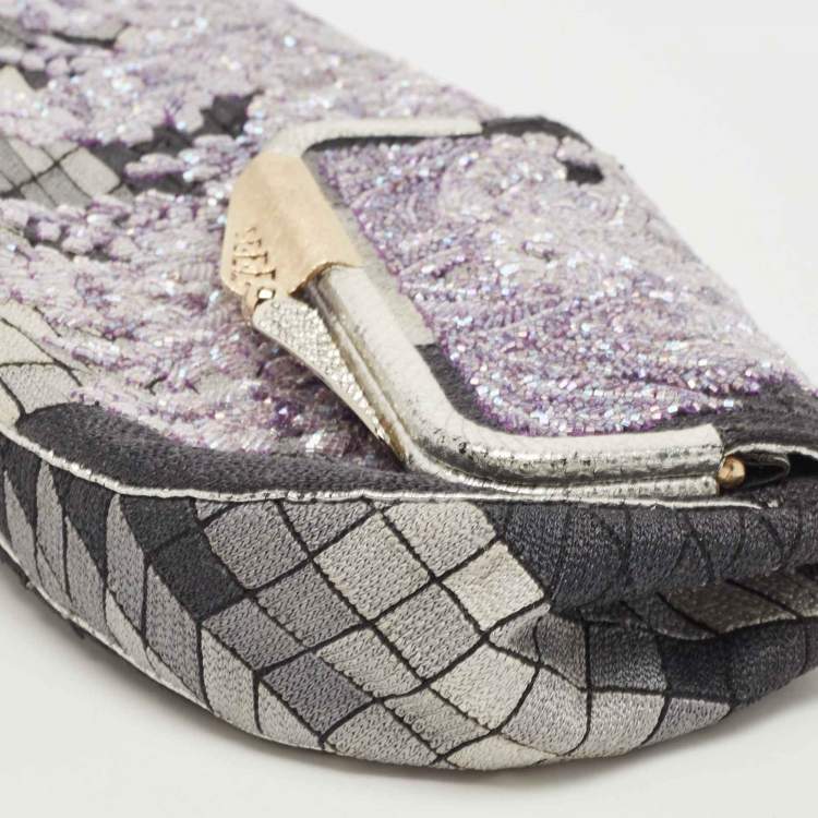 Pre Owned Fendi Multicolor Canvas Beads Embellished Clutch