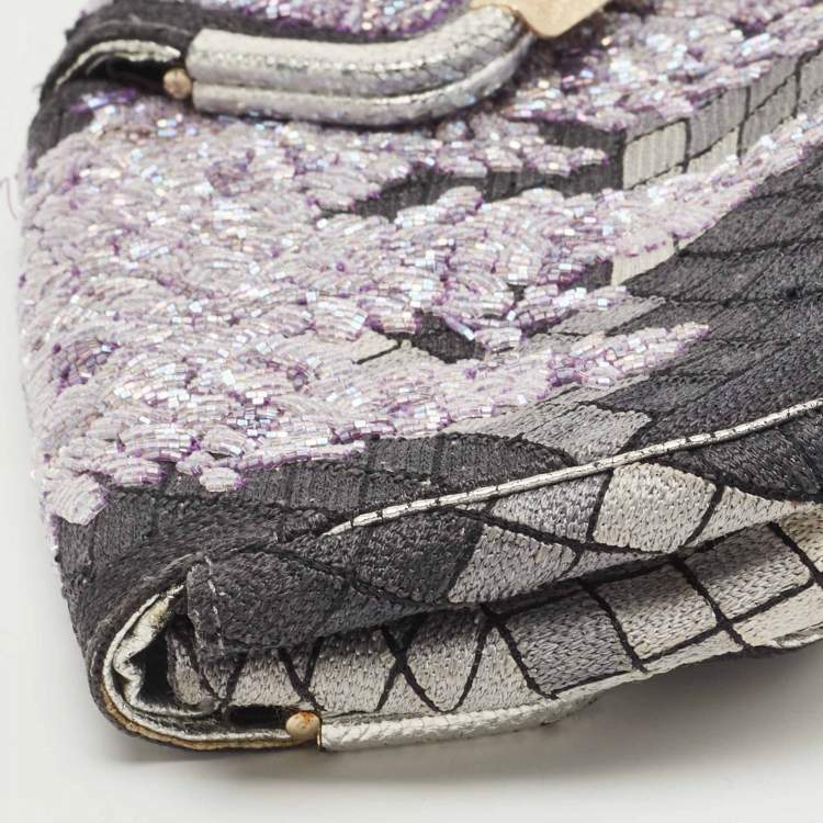 Pre Owned Fendi Multicolor Canvas Beads Embellished Clutch