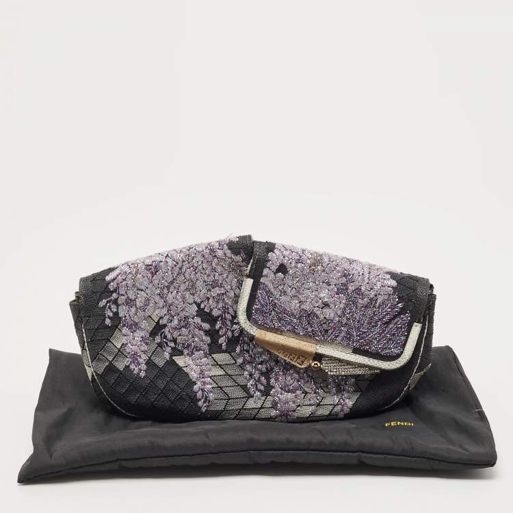 Pre Owned Fendi Multicolor Canvas Beads Embellished Clutch