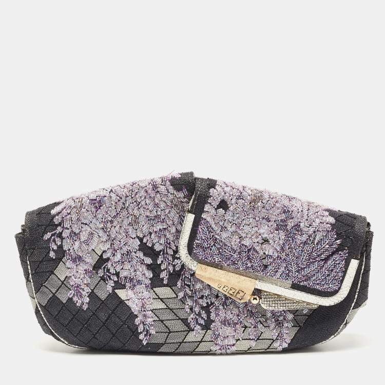 Pre Owned Fendi Multicolor Canvas Beads Embellished Clutch