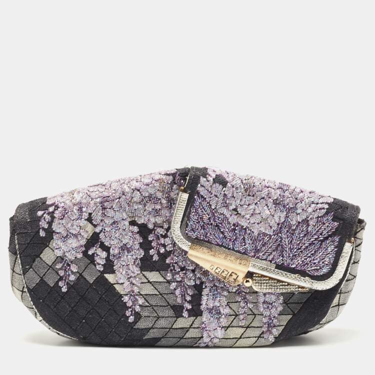 Pre Owned Fendi Multicolor Canvas Beads Embellished Clutch