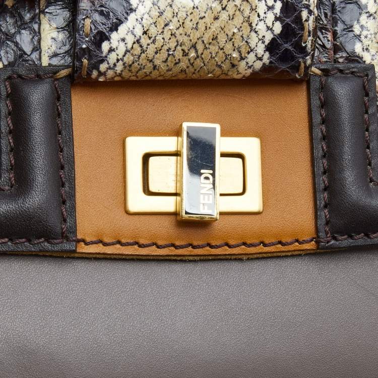 Pre Owned Fendi Multicolor Leather and Python Silvana Top Handle Bag
