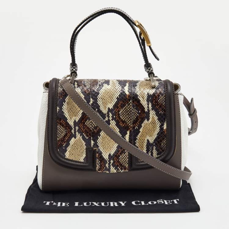 Pre Owned Fendi Multicolor Leather and Python Silvana Top Handle Bag