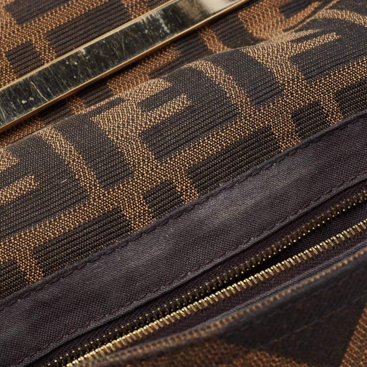 Pre Owned Fendi Tobacco Zucca Canvas and Leather Maxi Baguette Flap Shoulder Bag