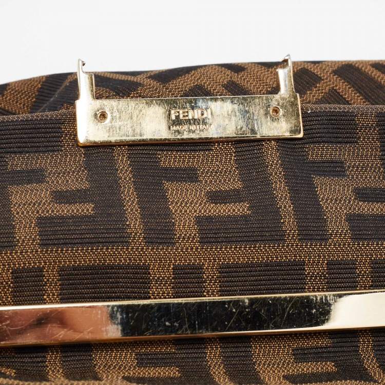 Pre Owned Fendi Tobacco Zucca Canvas and Leather Maxi Baguette Flap Shoulder Bag