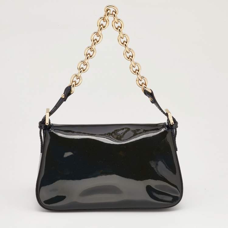 Pre Owned Fendi Blue Patent Leather Mama Chain Baguette Bag