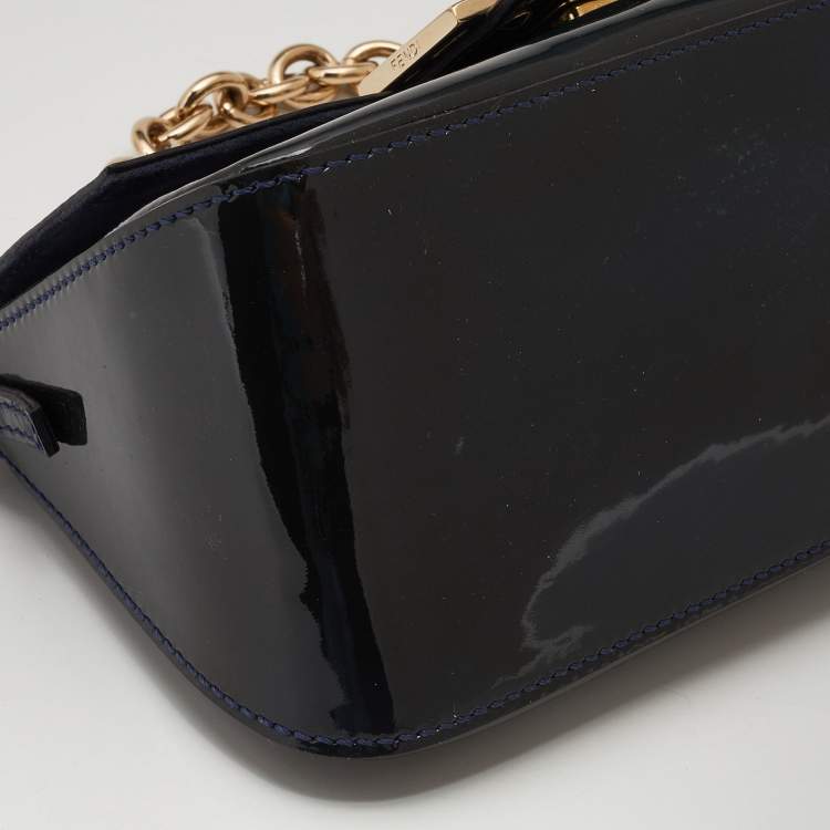 Pre Owned Fendi Blue Patent Leather Mama Chain Baguette Bag