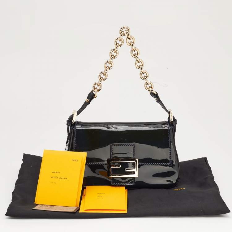 Pre Owned Fendi Blue Patent Leather Mama Chain Baguette Bag