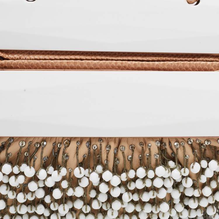 Pre Owned Fendi  Beige/White Leather and Lizard Beaded To You Clutch Bag