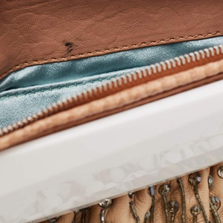 Pre Owned Fendi  Beige/White Leather and Lizard Beaded To You Clutch Bag