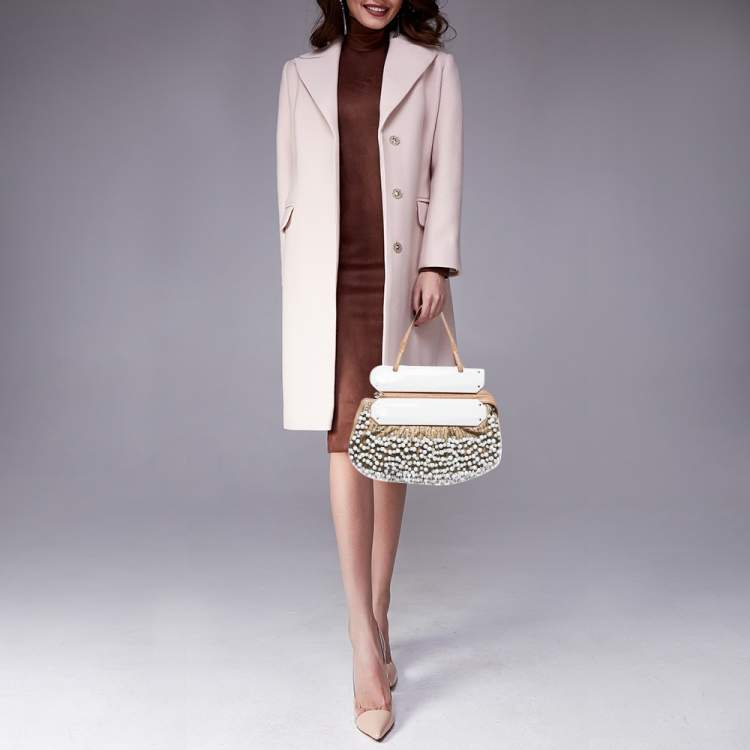 Pre Owned Fendi  Beige/White Leather and Lizard Beaded To You Clutch Bag