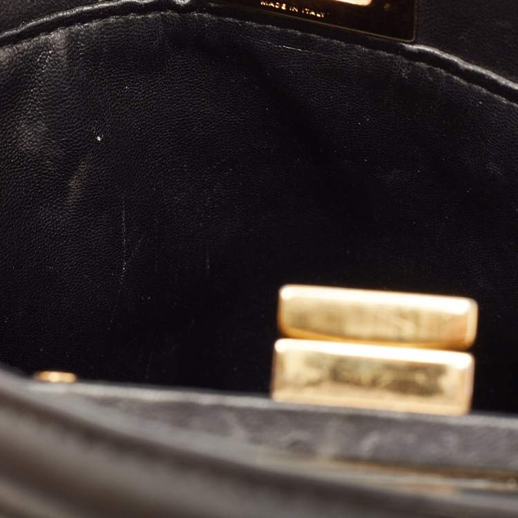 Pre Owned Fendi Black Leather Mini Peekaboo Top Handle Bag