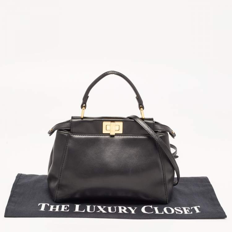 Pre Owned Fendi Black Leather Mini Peekaboo Top Handle Bag