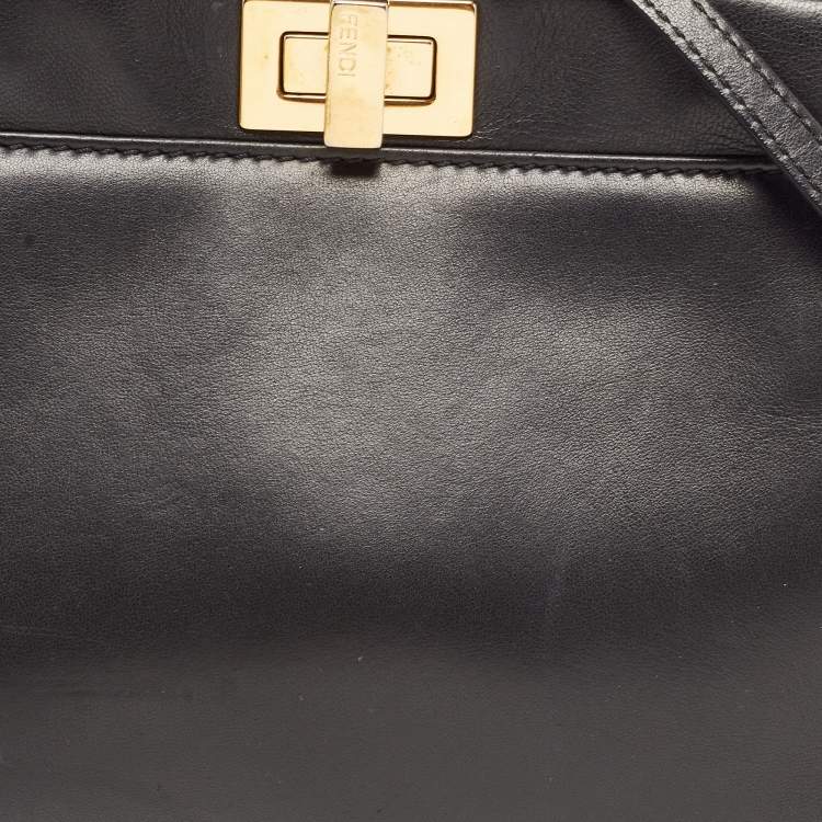 Pre Owned Fendi Black Leather Mini Peekaboo Top Handle Bag