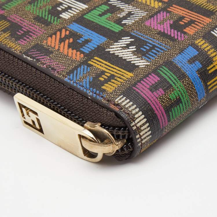 Pre Owned Fendi Multicolor Zucchino Coated Canvas Zip Around Wallet