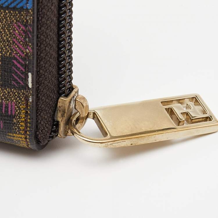 Pre Owned Fendi Multicolor Zucchino Coated Canvas Zip Around Wallet