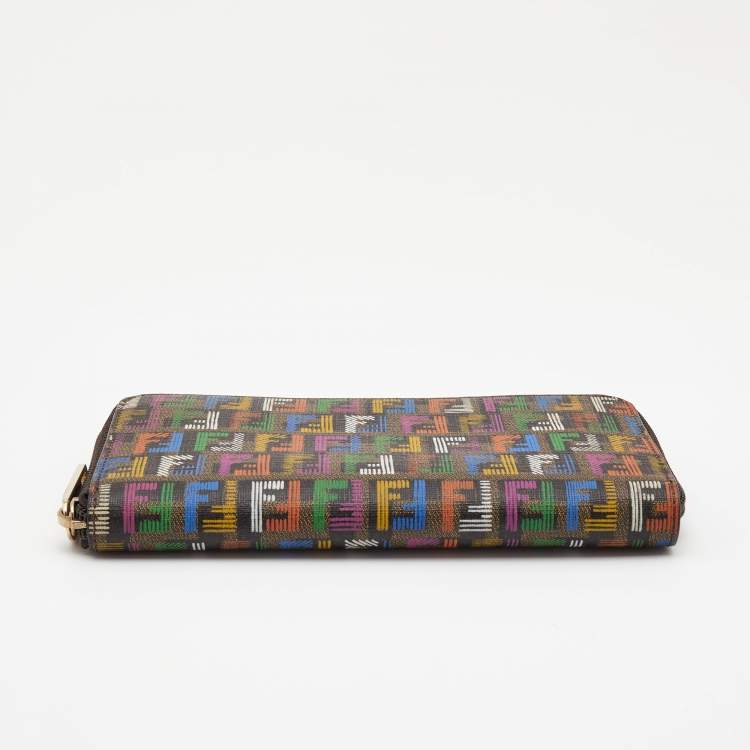 Pre Owned Fendi Multicolor Zucchino Coated Canvas Zip Around Wallet